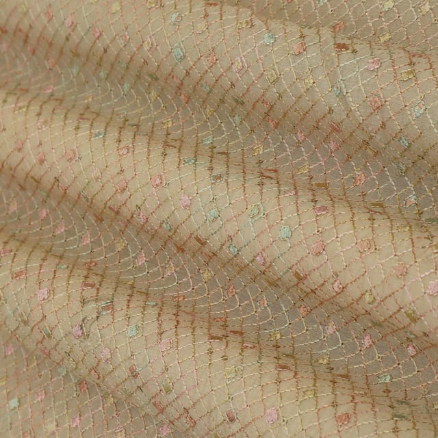 Beige Chanderi Sequin Embroidery Fabric