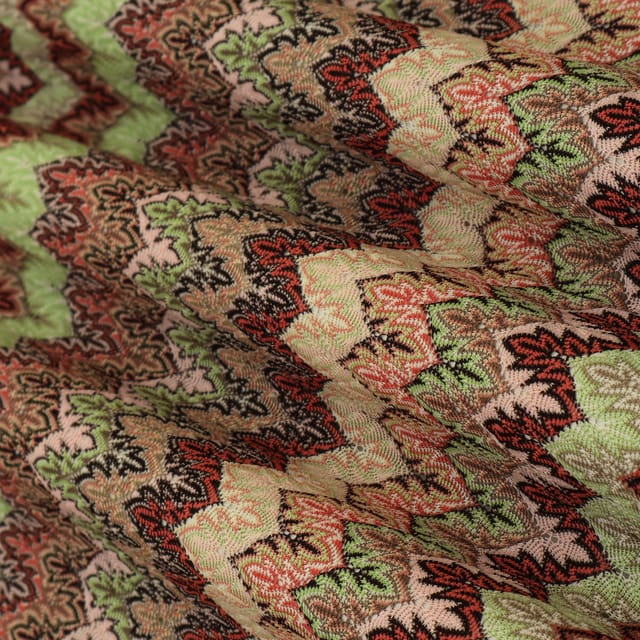 LIme Green and Brown Multitoned Zig Zag Print Crochet-Crosia Fabric