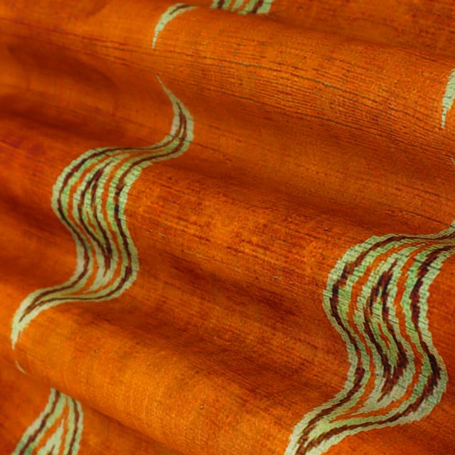 Tiger Orange and Brown Motif Print Mulmul Silk Fabric