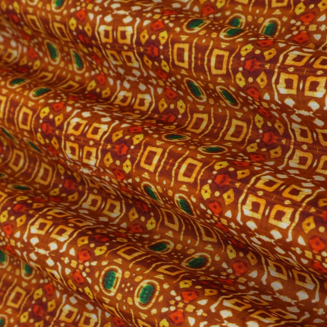 Marroon Red Motif Print Mulmul Silk Fabric
