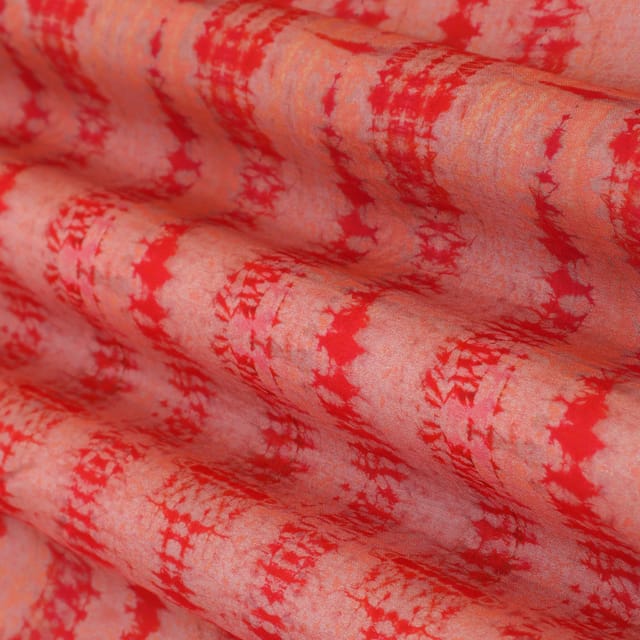 Salmon Pink Motif Print Mulmul Silk Fabric