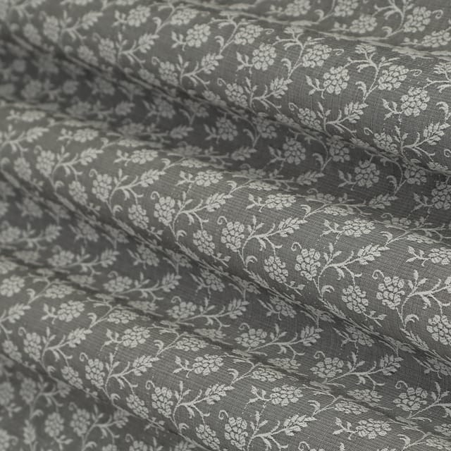 Gray Brocade Floral Embroidery Fabric