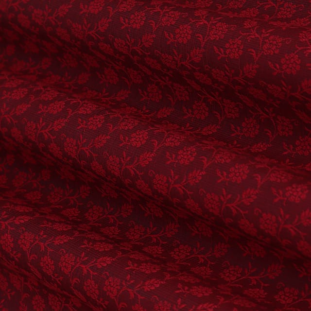 Maroon Brocade Floral Embroidery Fabric