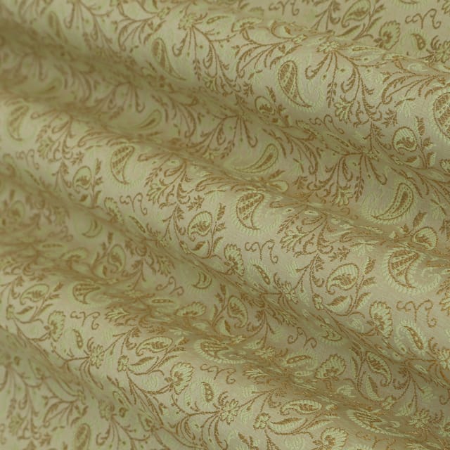 Pista Green Brocade Dim Golden Floral Zari work Fabric