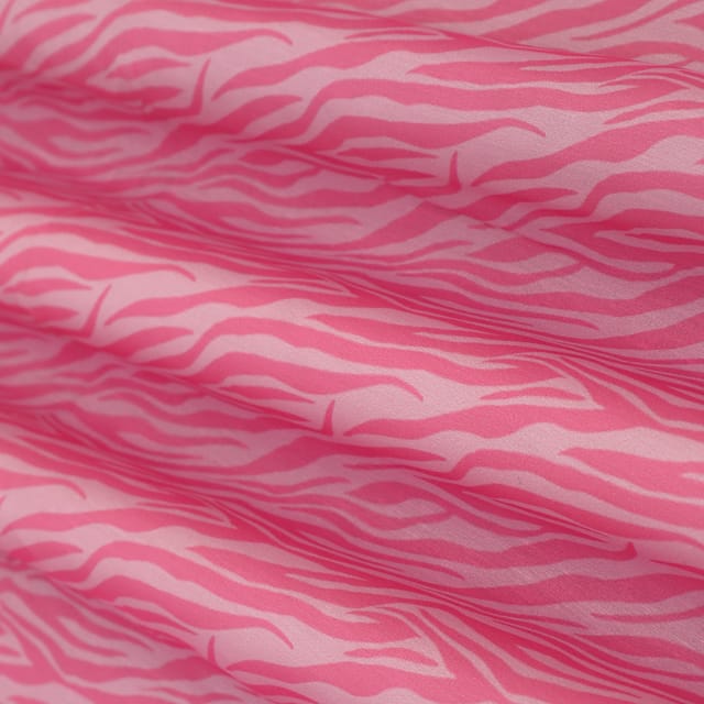 Rose Pink Linen Satin Zebra Stripe Print Fabric