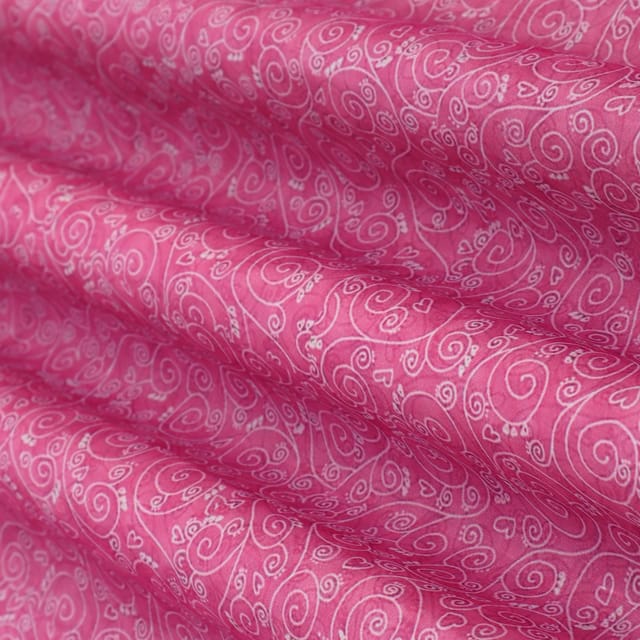 Hot Pink Linen Satin Floral Print Fabric