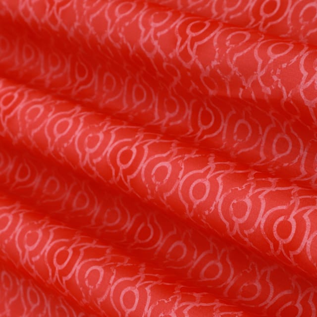 Chilli Red Linen Satin Digital Print Fabric