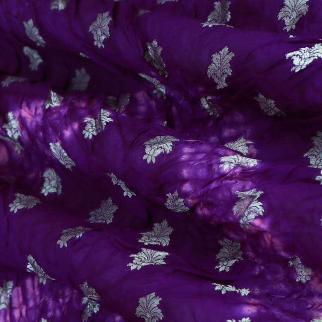 Violet Bandhani Shibori Silver Zari Work Booti Brocade Fabric