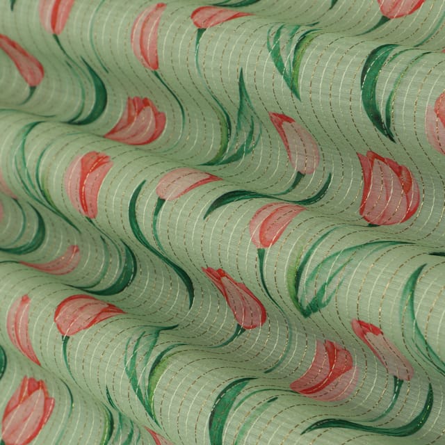 Light Green Organza Floral Print Embroidery Fabric