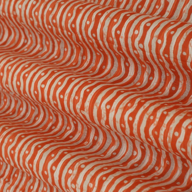Tiger Orange Cotton Stripe Print Fabric