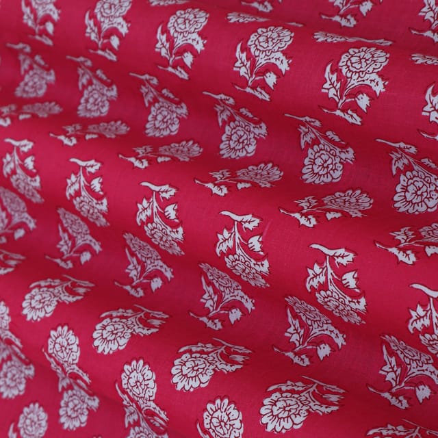 Hot Pink Cotton Floral Print Fabric