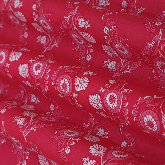 Dark Pink Cotton Floral Print Fabric
