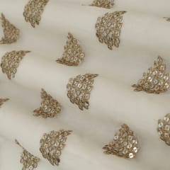 Snow White Georgette Golden Floral Sequin Embroidery Fabric
