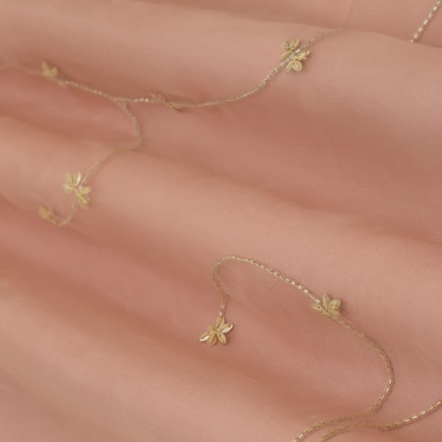 Quartz Pink Organza Floral Beads Embroidery Fabric