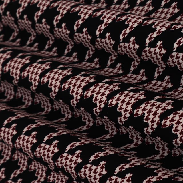 Black Woolen Lycra Knit Print Fabric