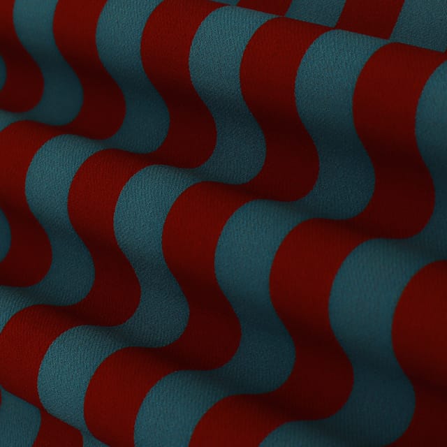 Red & Gray Woolen Lycra Stripe Pattern Print Fabric