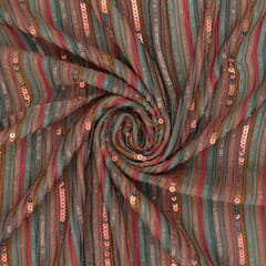 Quartz Pink Georgette Stripe Sequin Embroidery Fabric