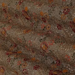 Orange & Goldenn Georgette Heavy Floral Sequin Embroidery Fabric