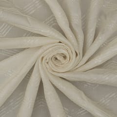 White Nokia Silk Sequins Zigzak Stripe Pattern Embroidery Fabric