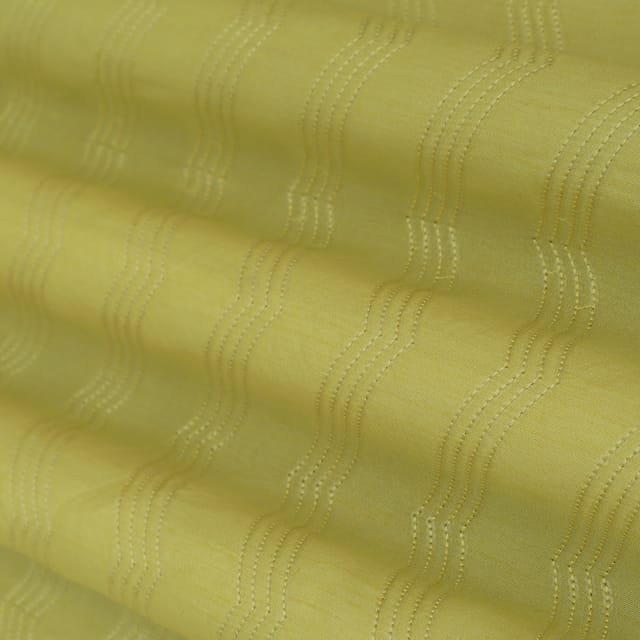Chartreuse Green Nokia Silk Sequins Zigzak Stripe Pattern Embroidery Fabric