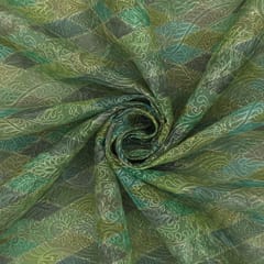 Indian Green Organza Threadwork Floral Embroidery Fabric