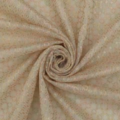 Ivory Linen Threadwork Floral Sequin Embroidery Fabric