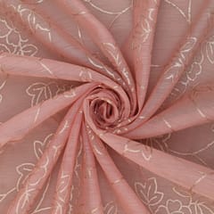 Cystal Pink Chanderi Silk Floral Sequin Embroidery Fabric