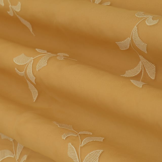 Dijon Yellow Organza Floral Threadwork Embroidery Fabric