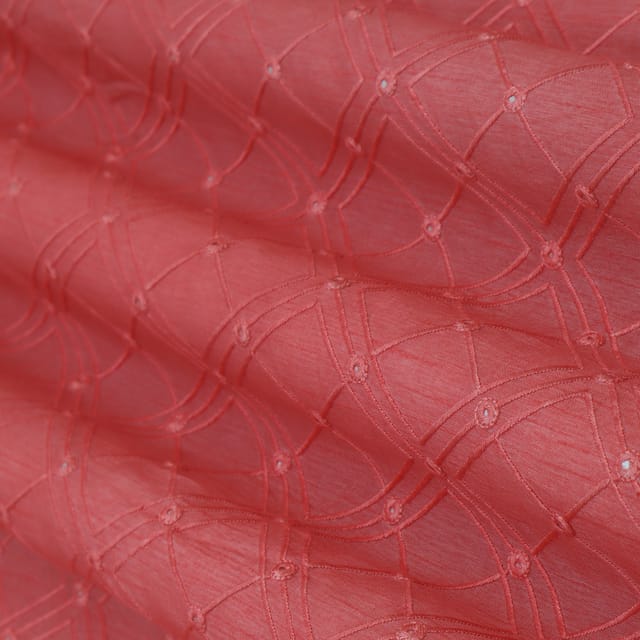 Taffy Pink Nokia Silk Mirror Work Embroidery Fabric