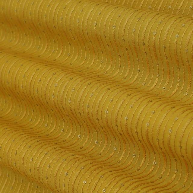 Bright Yellow Nokia Silk Sequin Embroidery Fabric