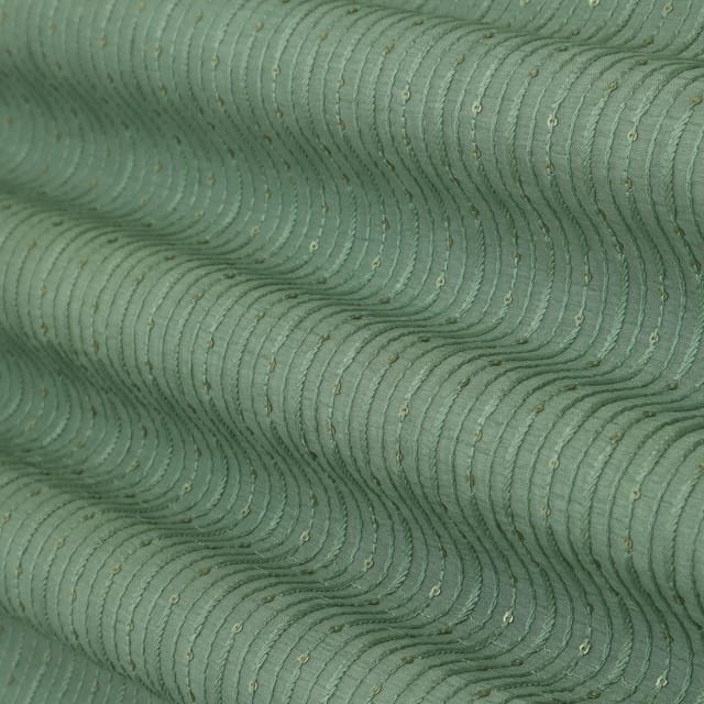 Mint Green Nokia Silk Sequin Embroidery Fabric