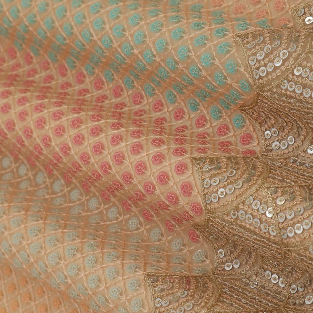 Beige Net Floral Sequin Embroidery Fabric