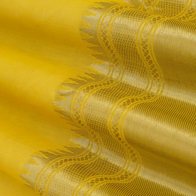 Yellow Chanderi Brocade Border Embroidery Fabric