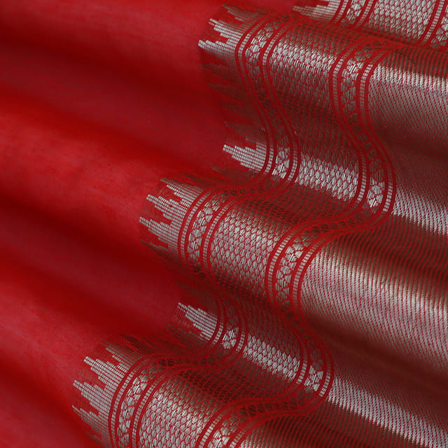 Indian Red Chanderi Brocade Border Embroidery Fabric