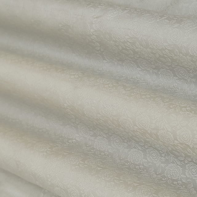 White Tanchui Brocade Silver Zari Floral Embrodiery Fabric