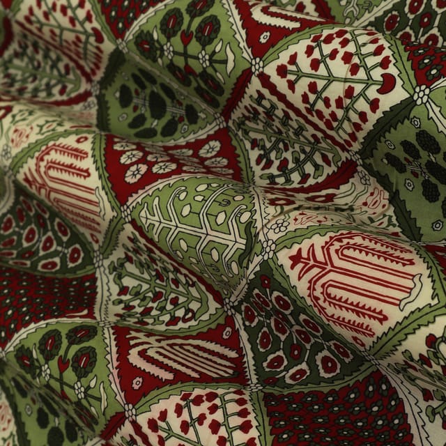 Green & Red Cotton Digital Print Fabric