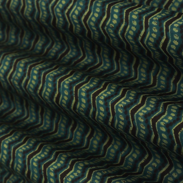 Turkish Blue Cotton Digital Zigzak Stripe Print Fabric