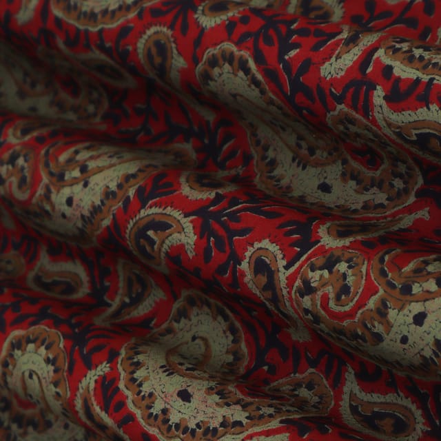 Tart Red Cotton Digital Floral Print Fabric