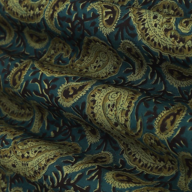 Teal Blue Cotton Digital Floral Print Fabric