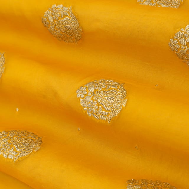 Mustard Yellow Jacquard Weave Organza Fabric