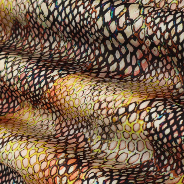 Chocolate Brown Snake Skin Print Tabby Silk Fabric
