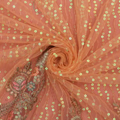 Peach Sequins Embroidery Net