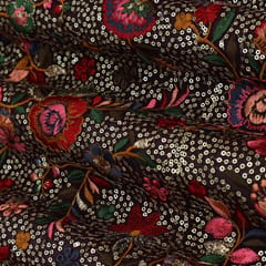 Maroon Red Georgette Sequins Embroidery Fabric