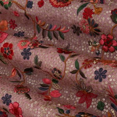 Candy Pink Georgette Sequins Embroidery Fabric