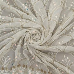 Pure White Georgette Sequins Embroidery Fabric