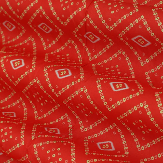 Bright Red with Abstract Print Tussar Silk Fabric