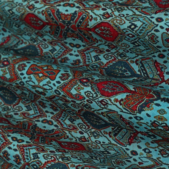 Cobalt Blue Motif Print Tussar Silk Fabric