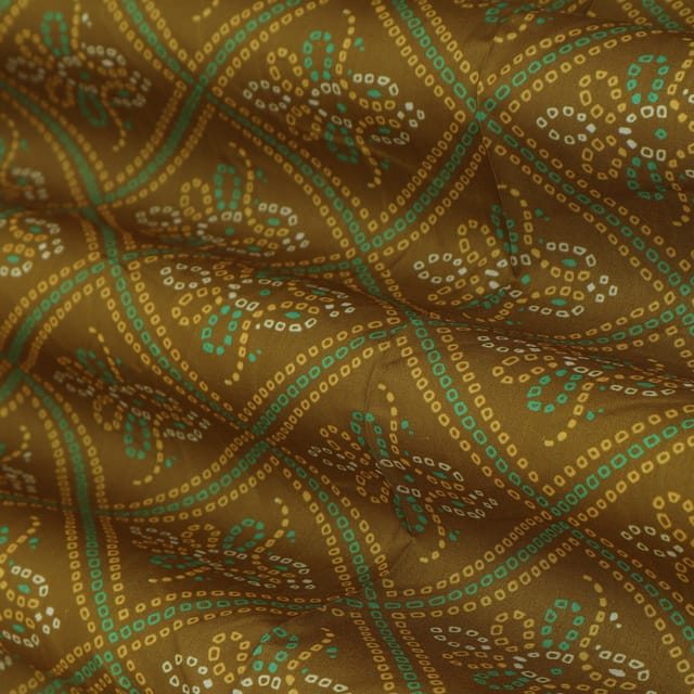 Olive Green with Abstract Print Tussar Silk Fabric