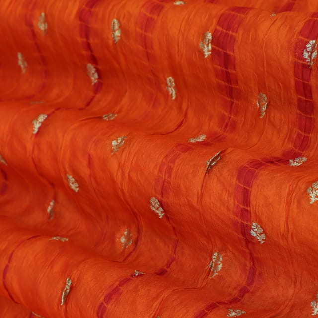 Tangerine Orange Shibori print Booti Dupion Silk Fabric