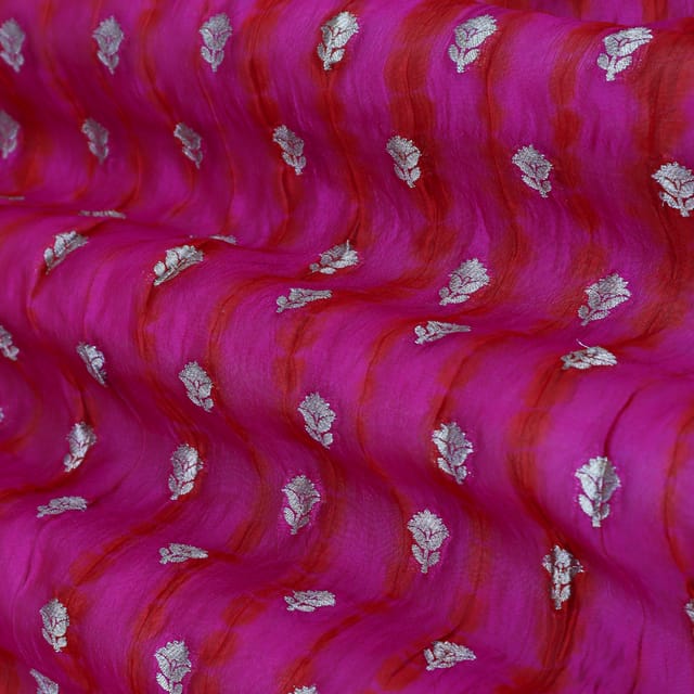 Magenta Pink Shibori print Booti Dupion Silk Fabric